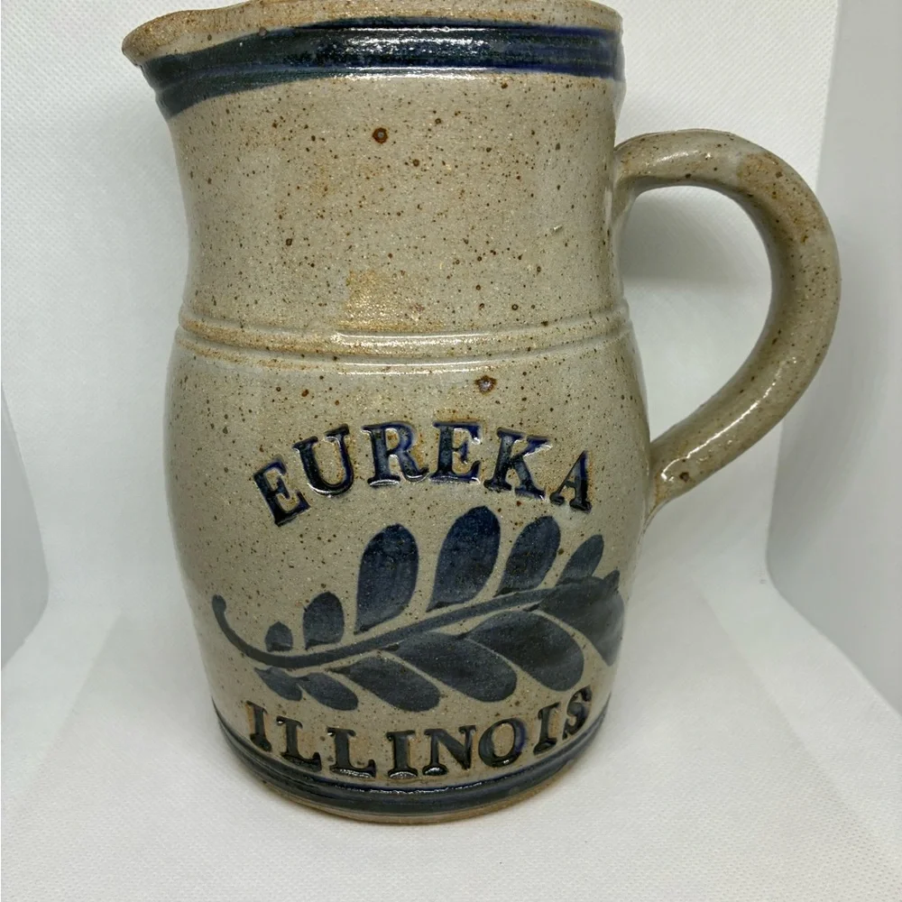 Salt Glazed Pottery Pitcher “Eureka Illinois” 6.5 Inches Stamped And Signed - Picture 1 of 6